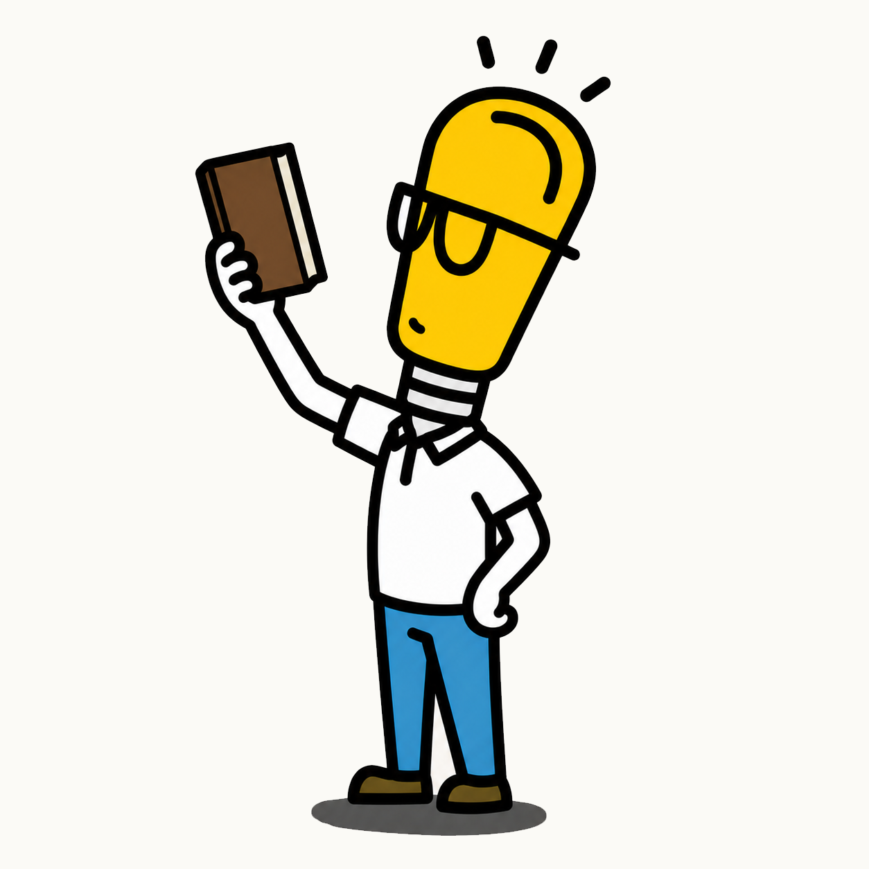 Cartoon of the same person holding up one clean answer, resolved